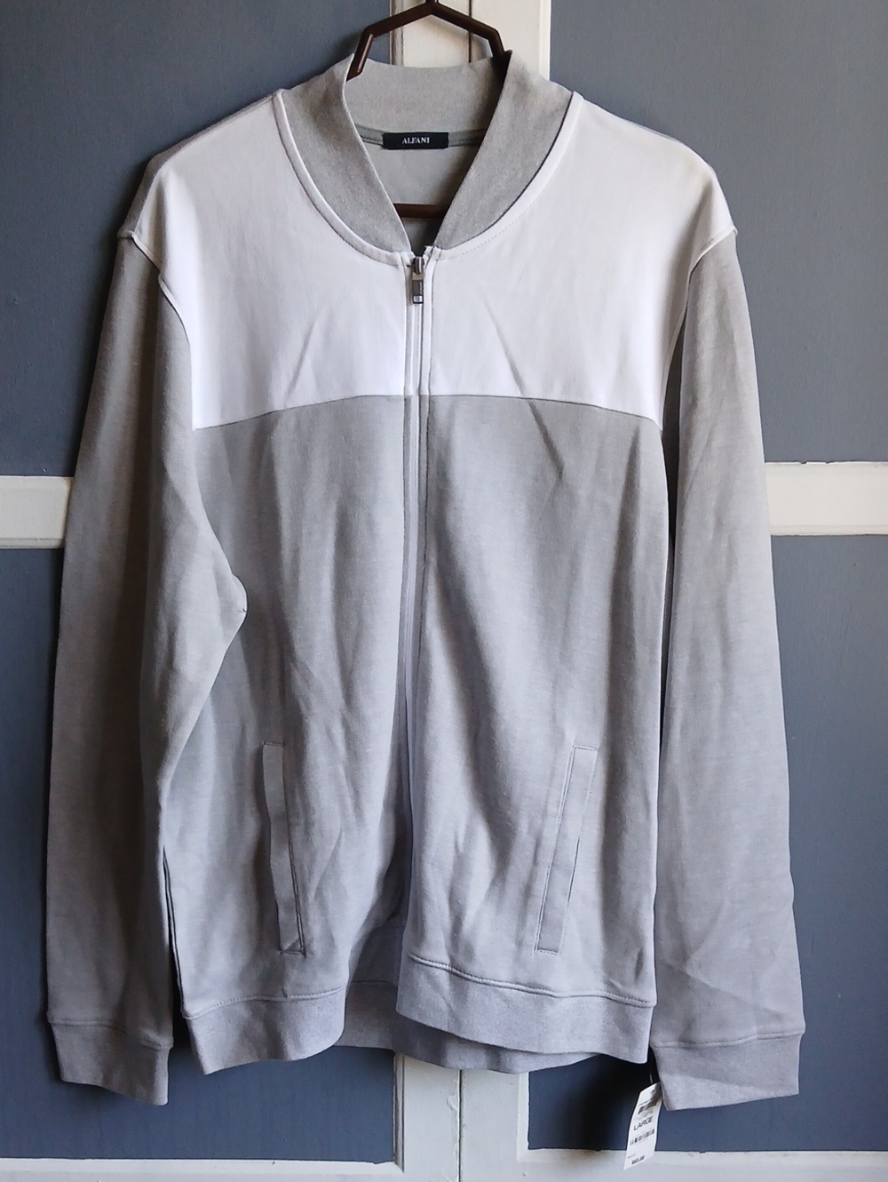 Alfani Men’s Gray and White Colorblock Zip-Up Sweater Jacket